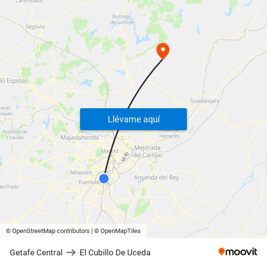 Getafe Central to El Cubillo De Uceda map