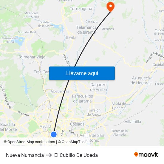 Nueva Numancia to El Cubillo De Uceda map