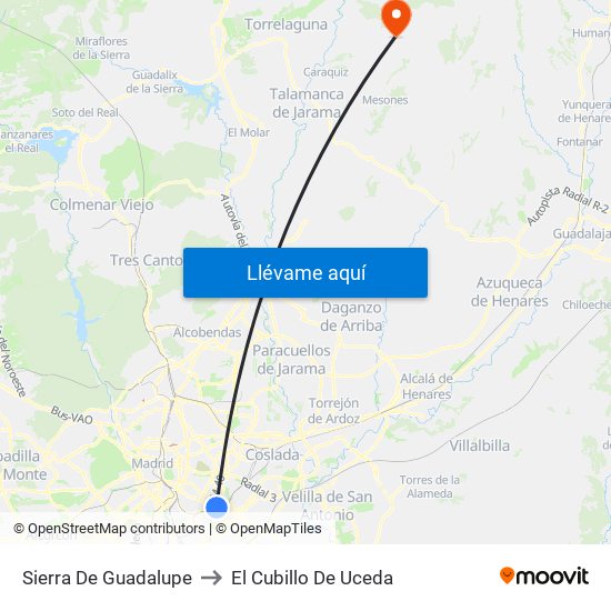 Sierra De Guadalupe to El Cubillo De Uceda map