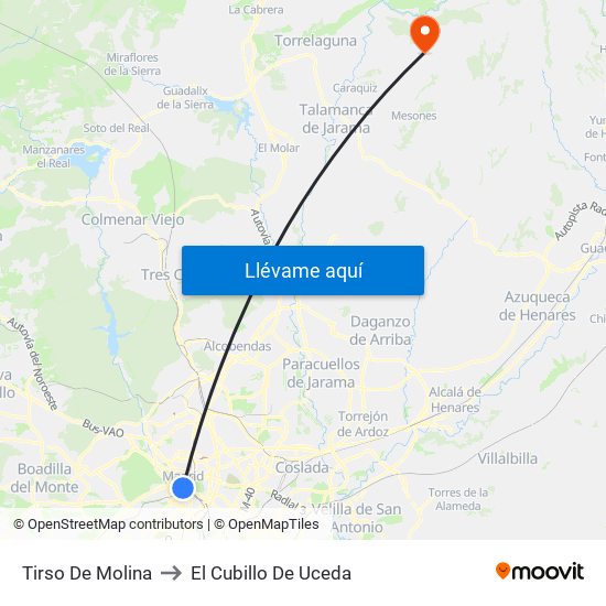 Tirso De Molina to El Cubillo De Uceda map