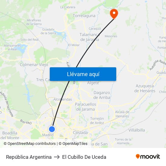 República Argentina to El Cubillo De Uceda map