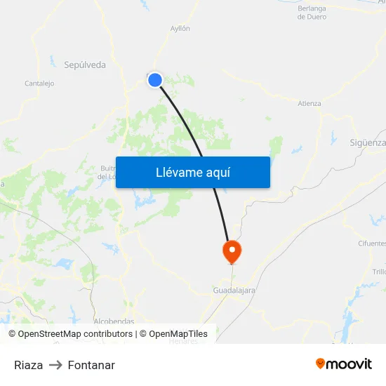 Riaza to Fontanar map