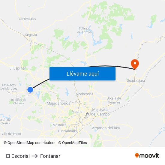 El Escorial to Fontanar map