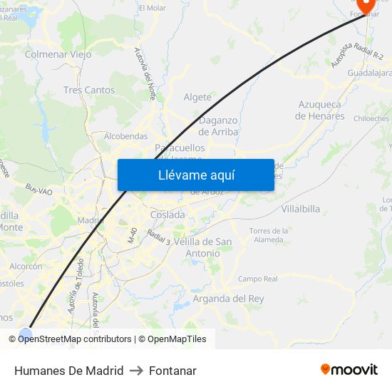 Humanes De Madrid to Fontanar map