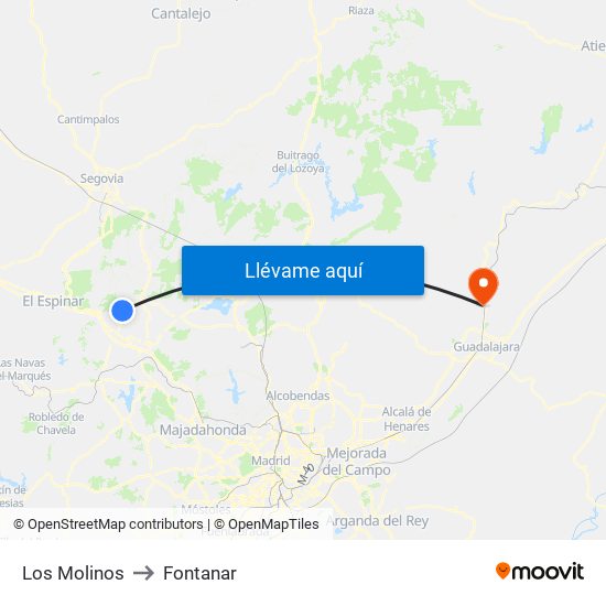 Los Molinos to Fontanar map