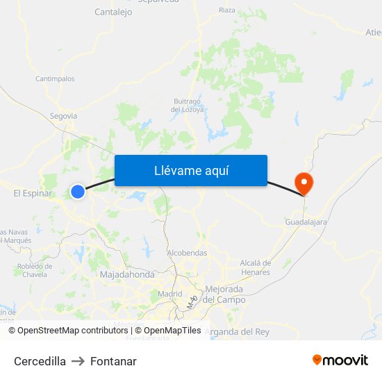 Cercedilla to Fontanar map