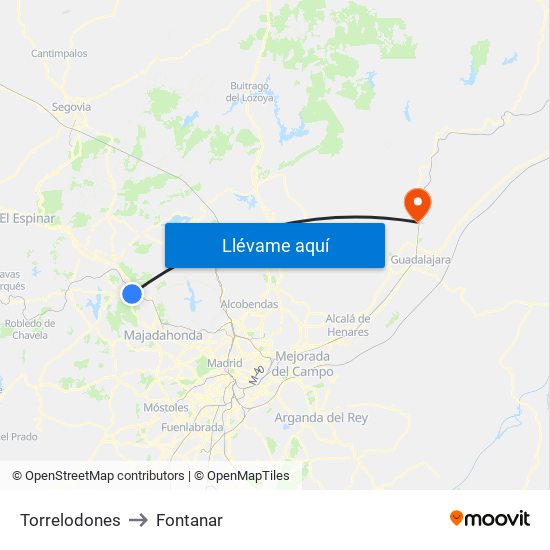 Torrelodones to Fontanar map