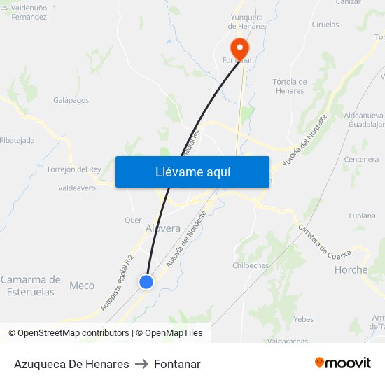 Azuqueca De Henares to Fontanar map