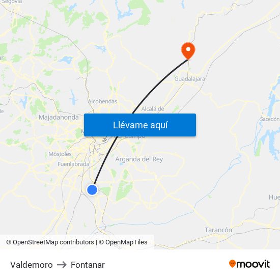 Valdemoro to Fontanar map