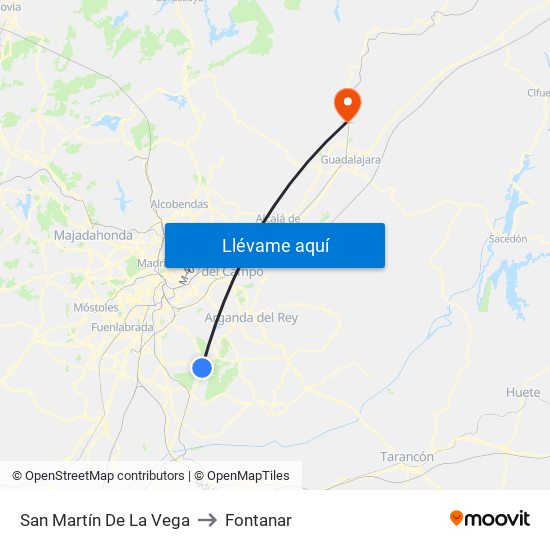 San Martín De La Vega to Fontanar map
