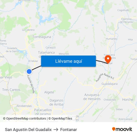 San Agustín Del Guadalix to Fontanar map