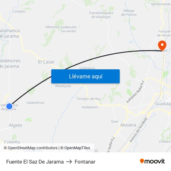 Fuente El Saz De Jarama to Fontanar map