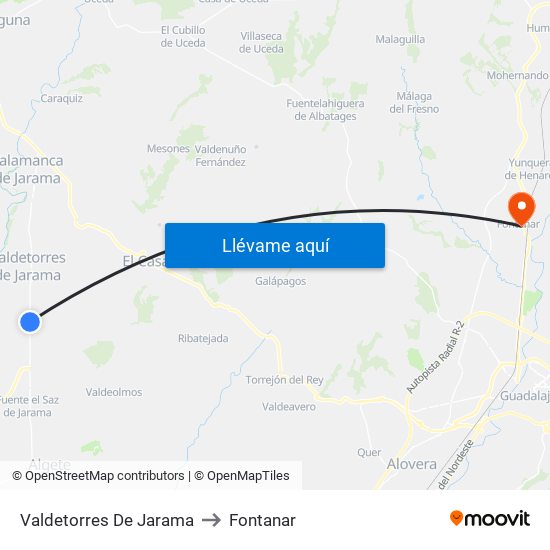 Valdetorres De Jarama to Fontanar map