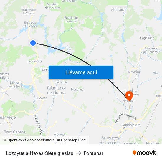 Lozoyuela-Navas-Sieteiglesias to Fontanar map