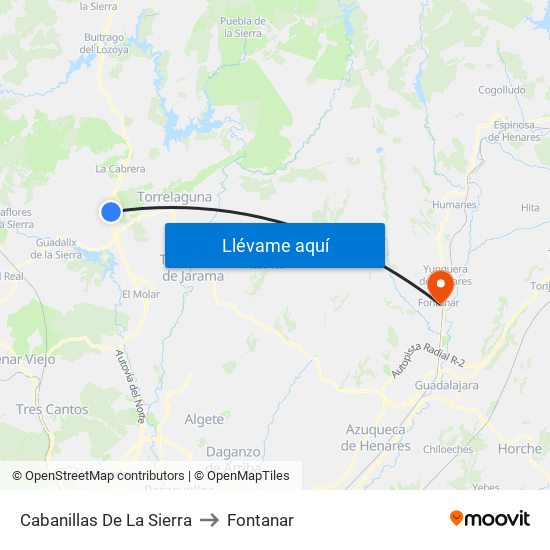 Cabanillas De La Sierra to Fontanar map