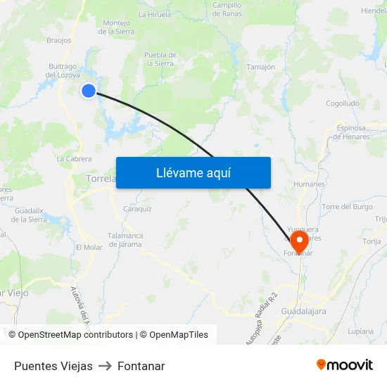 Puentes Viejas to Fontanar map