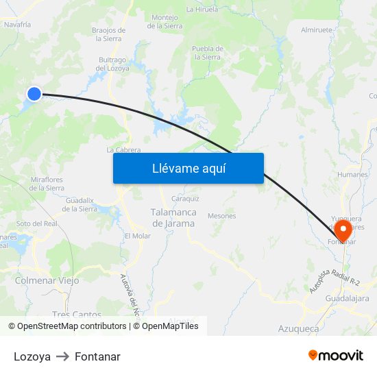 Lozoya to Fontanar map