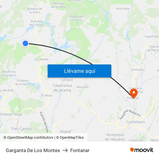Garganta De Los Montes to Fontanar map