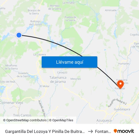 Gargantilla Del Lozoya Y Pinilla De Buitrago to Fontanar map