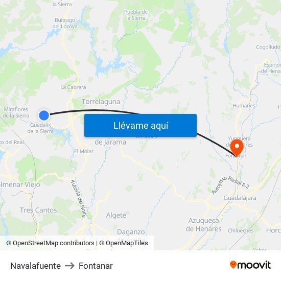 Navalafuente to Fontanar map