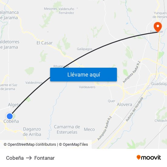 Cobeña to Fontanar map