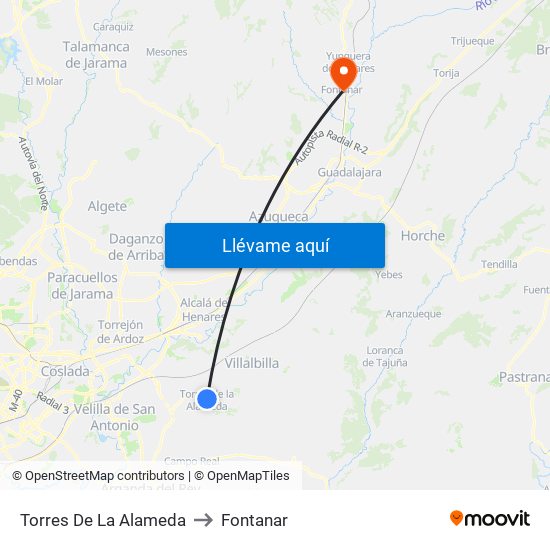 Torres De La Alameda to Fontanar map
