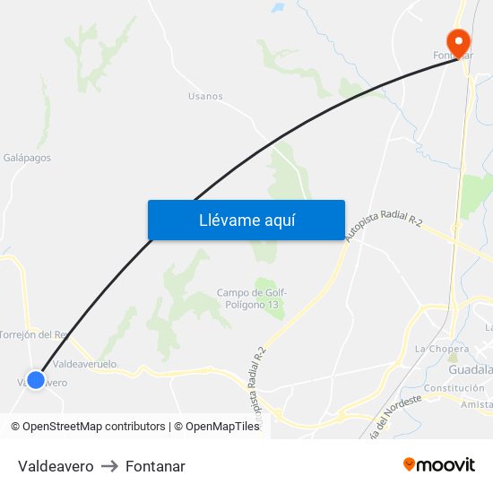 Valdeavero to Fontanar map