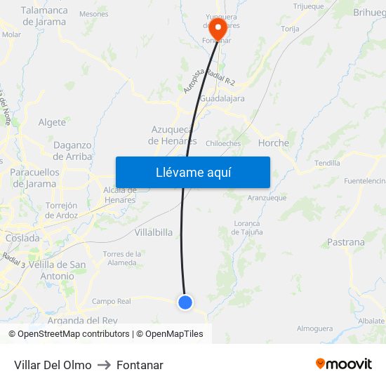 Villar Del Olmo to Fontanar map