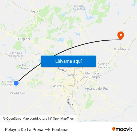 Pelayos De La Presa to Fontanar map
