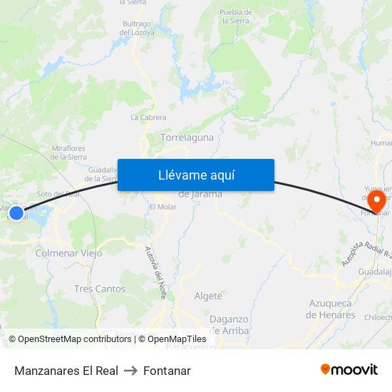 Manzanares El Real to Fontanar map
