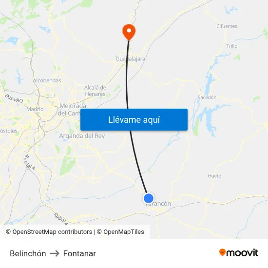 Belinchón to Fontanar map