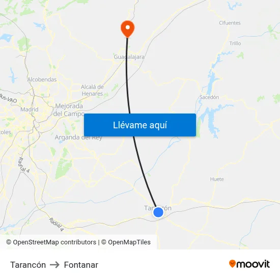 Tarancón to Fontanar map
