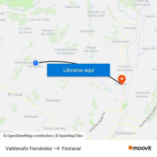 Valdenuño Fernández to Fontanar map