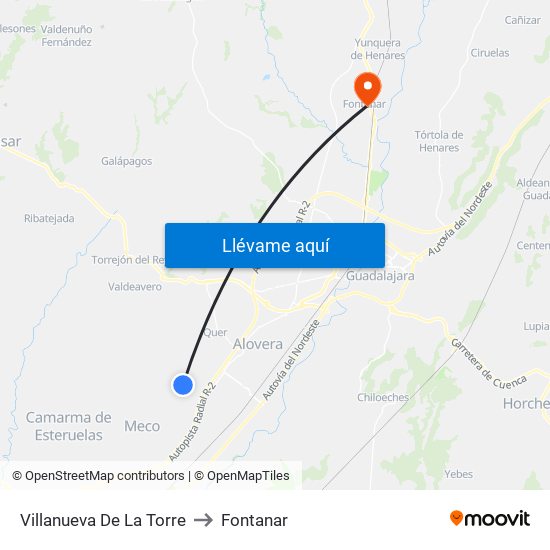 Villanueva De La Torre to Fontanar map