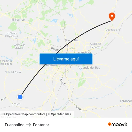 Fuensalida to Fontanar map