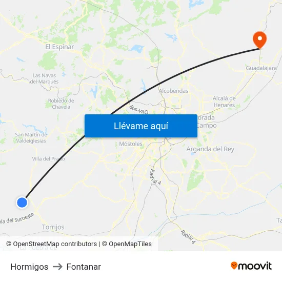 Hormigos to Fontanar map
