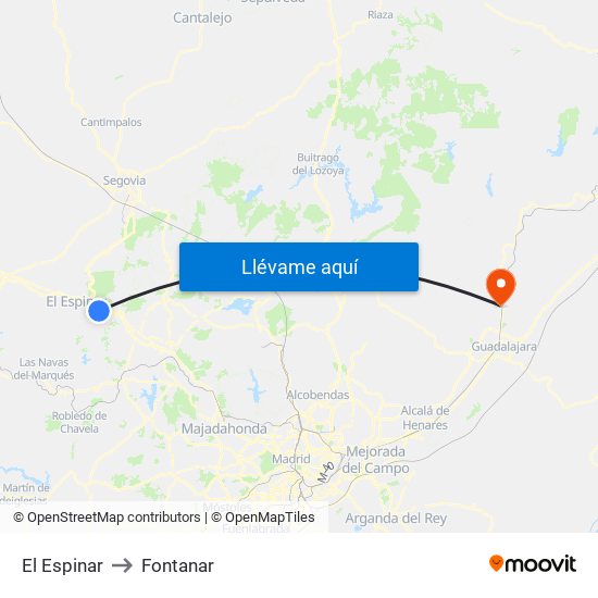 El Espinar to Fontanar map