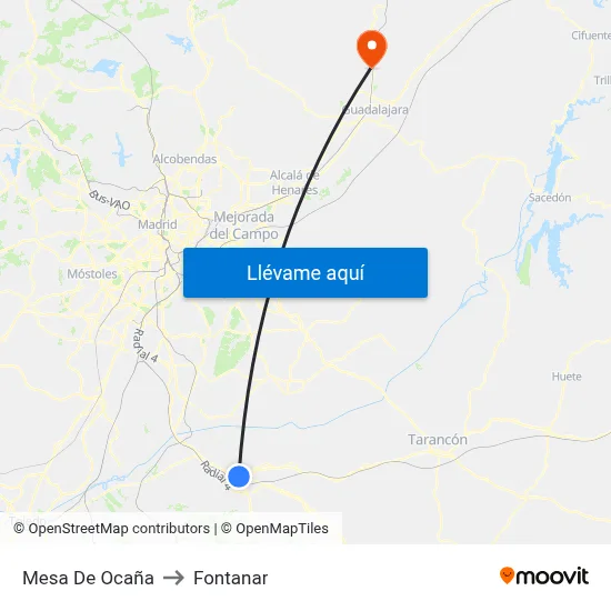 Mesa De Ocaña to Fontanar map