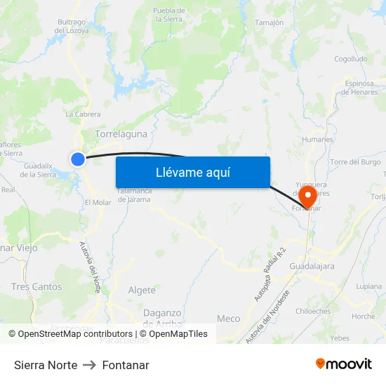 Sierra Norte to Fontanar map