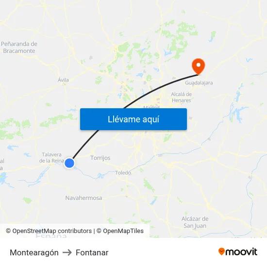 Montearagón to Fontanar map