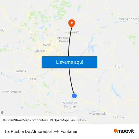 La Puebla De Almoradiel to Fontanar map