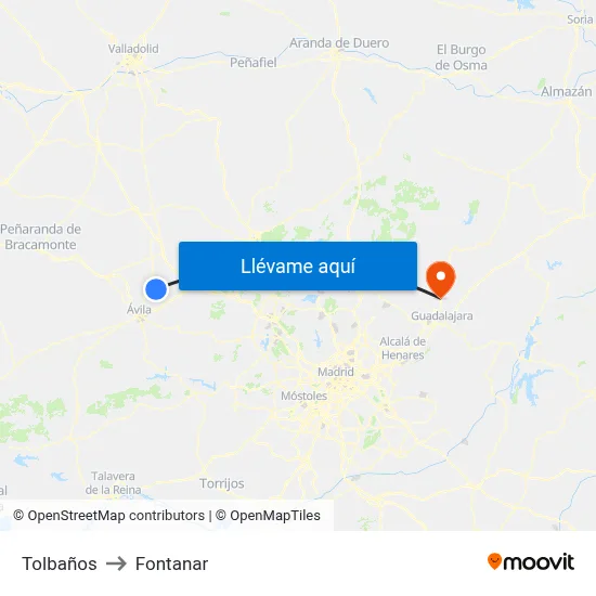 Tolbaños to Fontanar map