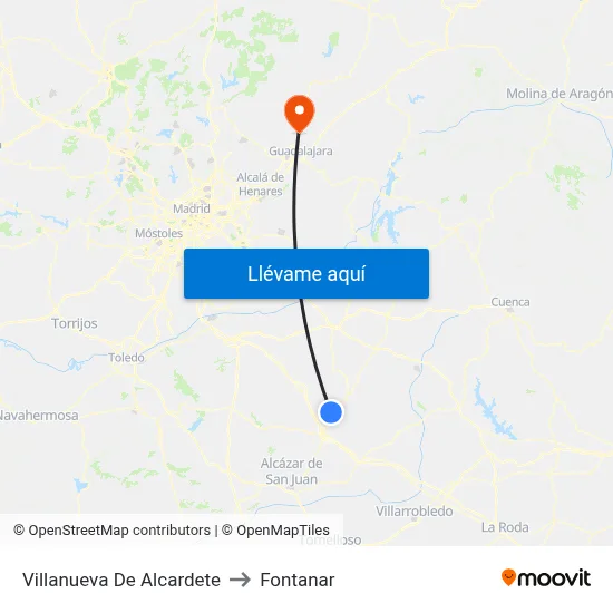 Villanueva De Alcardete to Fontanar map
