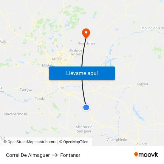 Corral De Almaguer to Fontanar map
