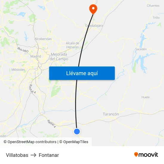Villatobas to Fontanar map