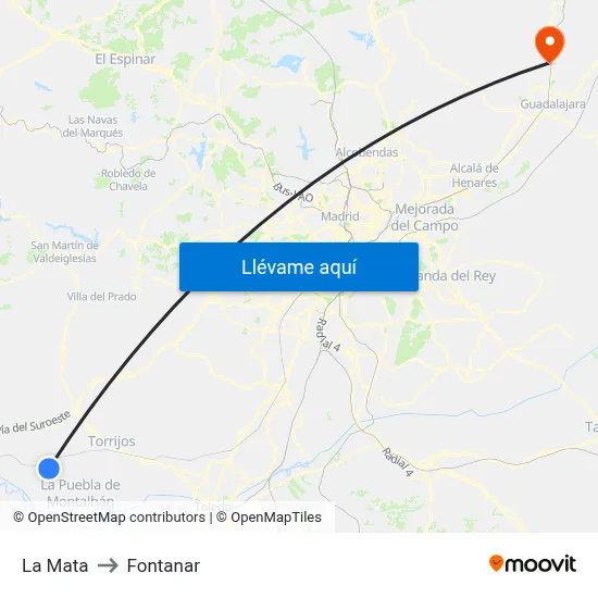 La Mata to Fontanar map