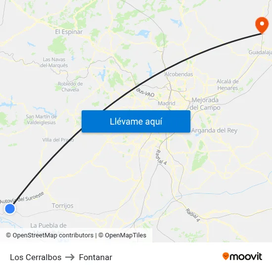 Los Cerralbos to Fontanar map