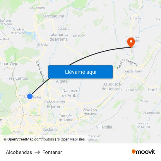 Alcobendas to Fontanar map