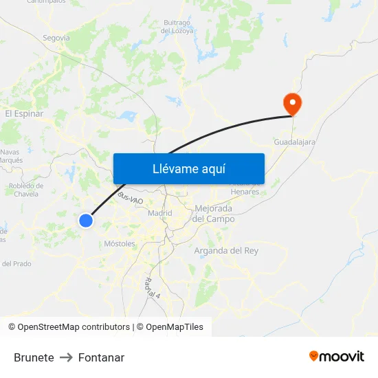 Brunete to Fontanar map