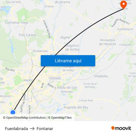 Fuenlabrada to Fontanar map